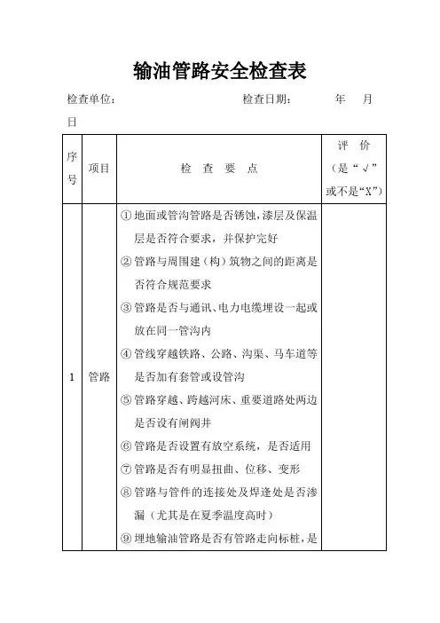 输油管路安全检查表