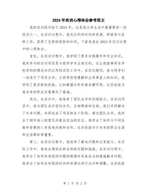 2024年实训心得体会参考范文