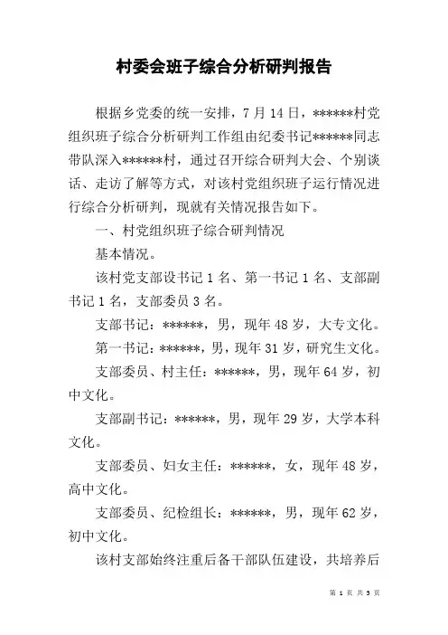 村委会班子综合分析研判报告