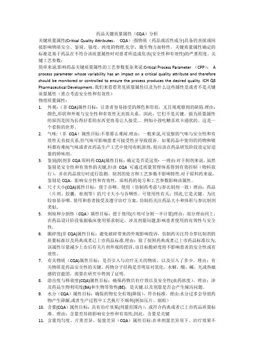 药品关键质量属性分析
