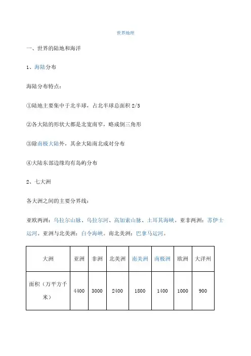 表格形式整理归纳世界各大洲位置 地形 气候 河流 植被等主要自然地理特征