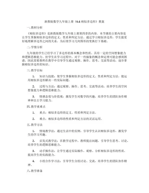 浙教版数学九年级上册《4.6 相似多边形》教案