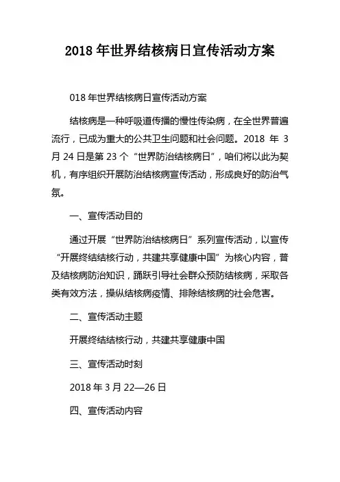 2018年世界结核病日宣传活动方案