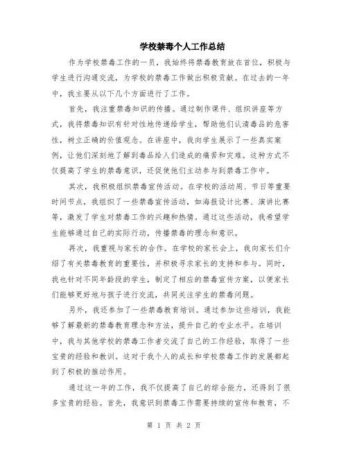 学校禁毒个人工作总结
