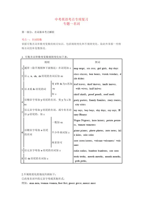 2023年中考英语专项复习--名词考点讲解  