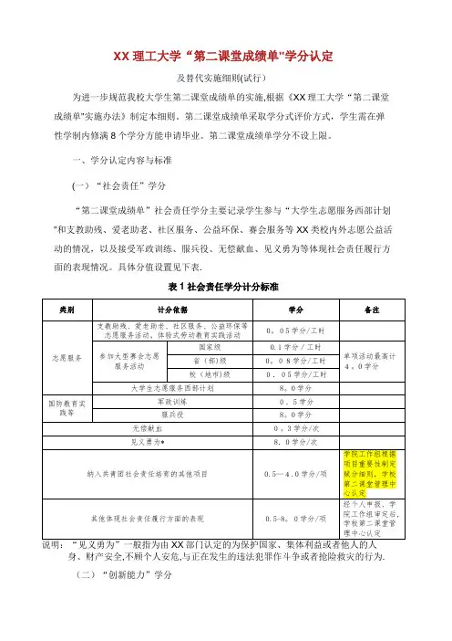 XX大学生第二课堂学分统制细则