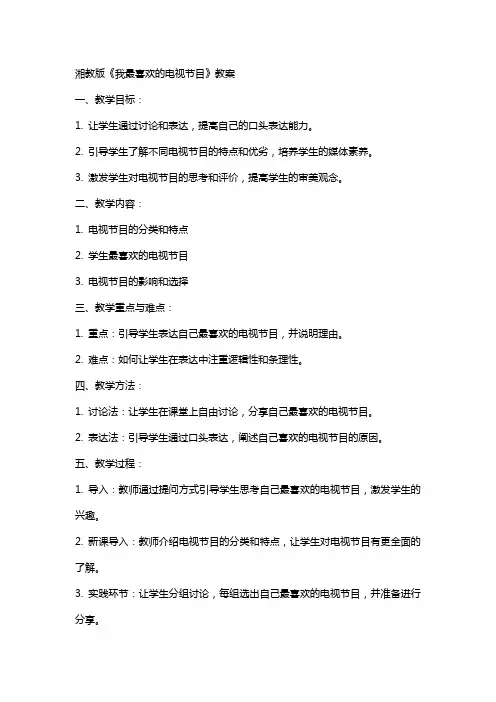 湘教版《我最喜欢的电视节目》教案