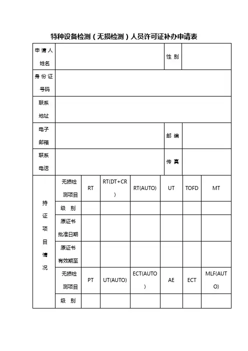 特种设备检测(无损检测)人员许可证补办申请表【模板】