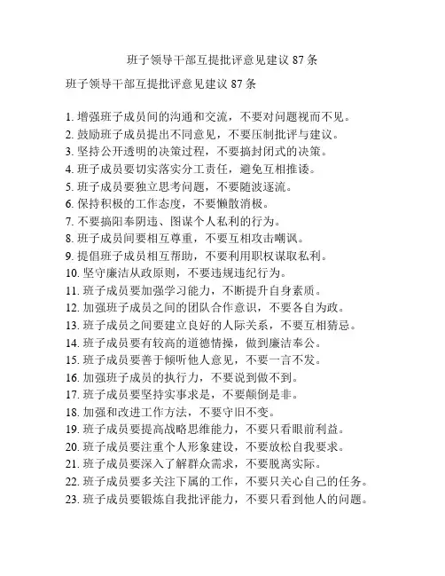 班子领导干部互提批评意见建议87条