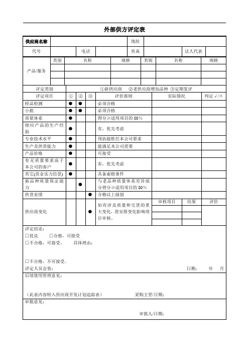 外部供方评定表