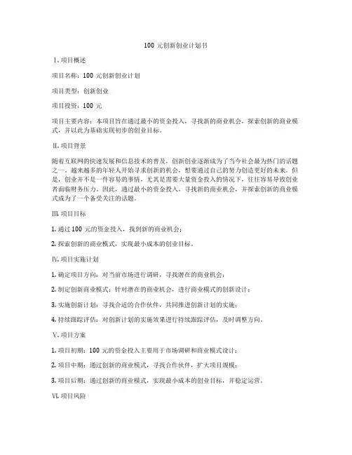 100元创新创业计划书