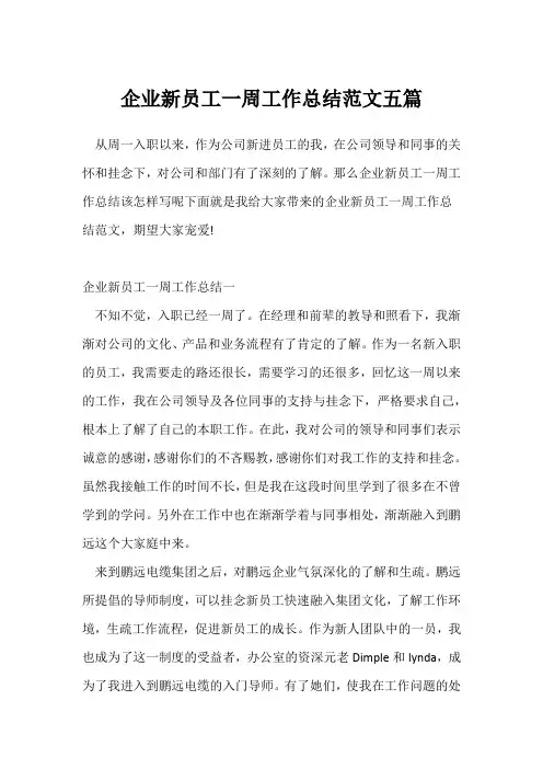 (工作总结)企业新员工一周工作总结范文五篇