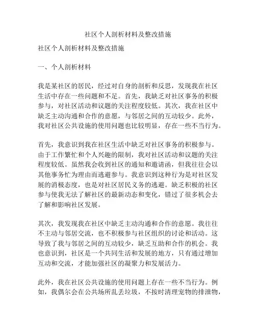 社区个人剖析材料及整改措施
