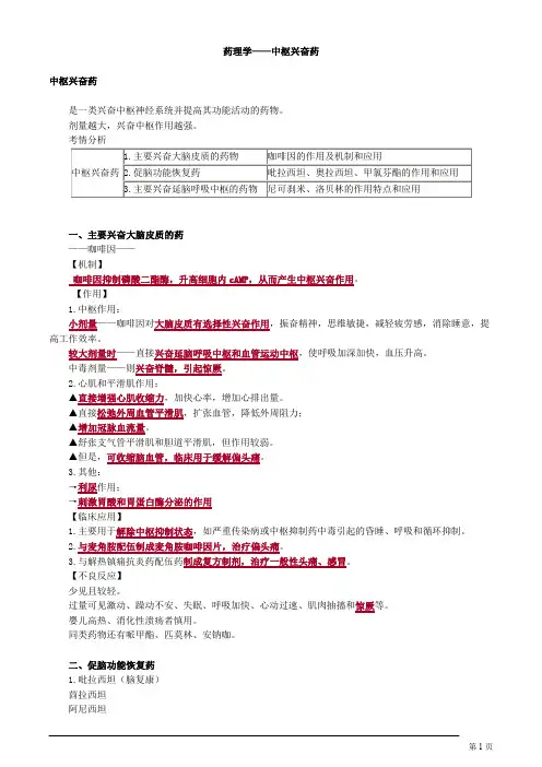 药理学——中枢兴奋药