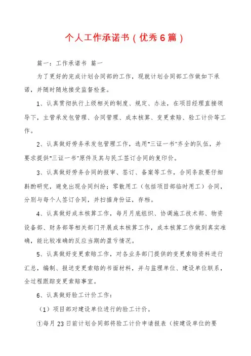 个人工作承诺书(优秀6篇)