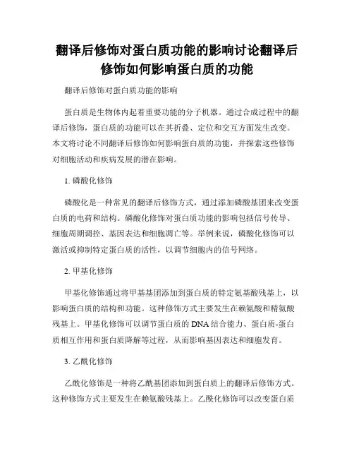 翻译后修饰对蛋白质功能的影响讨论翻译后修饰如何影响蛋白质的功能