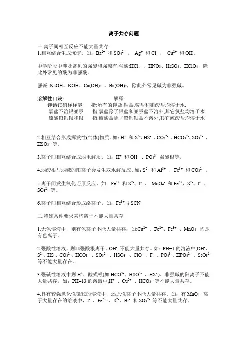 离子共存问题讲解、口诀