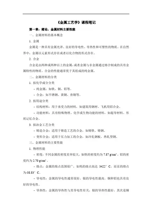 《金属工艺学》课程笔记