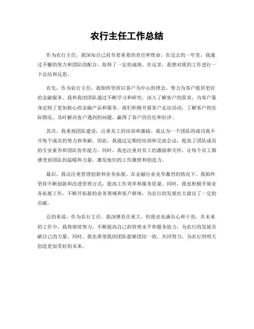 农行主任工作总结