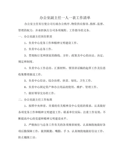 办公室副主任一人一表工作清单
