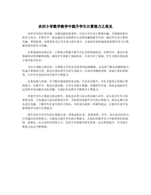 农村小学数学教学中提升学生计算能力之我见