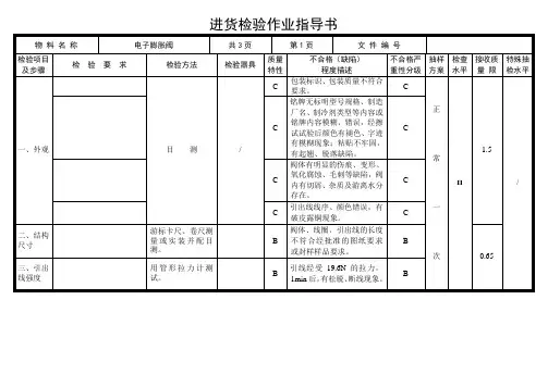 电子膨胀阀进料检验指导书