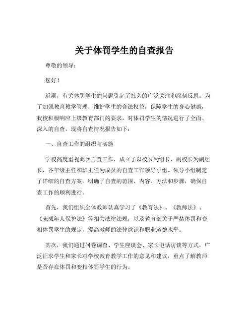 关于体罚学生的自查报告