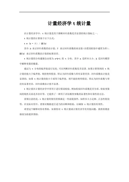 计量经济学t统计量