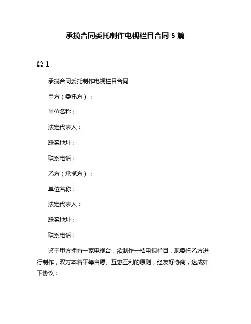 承揽合同委托制作电视栏目合同5篇