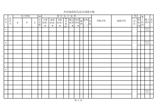 井田地质钻孔综合成果台账
