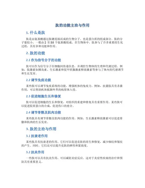 肽的功能主治与作用