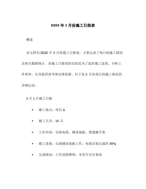 XXXX年3月份施工日报表