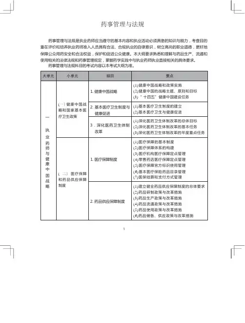 2022执业药师职业资格考试大纲