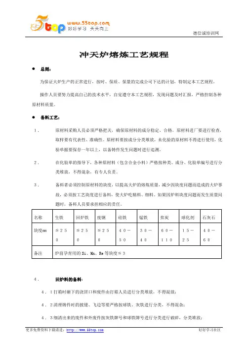 冲天炉熔炼工艺规程