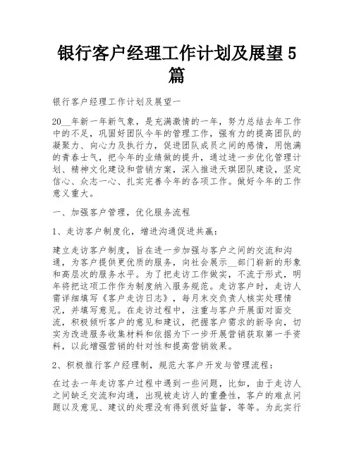 银行客户经理工作计划及展望5篇