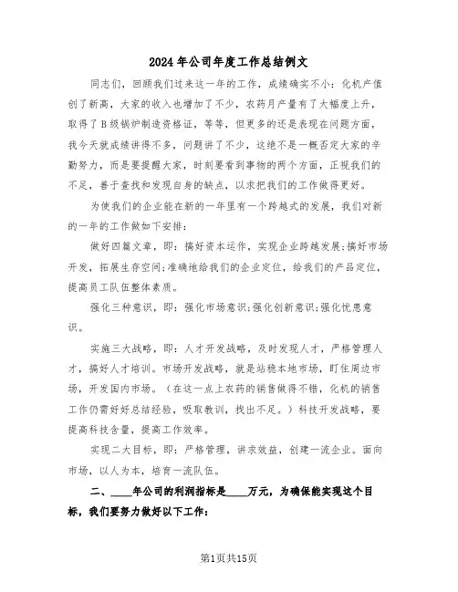 2024年公司年度工作总结例文(6篇)