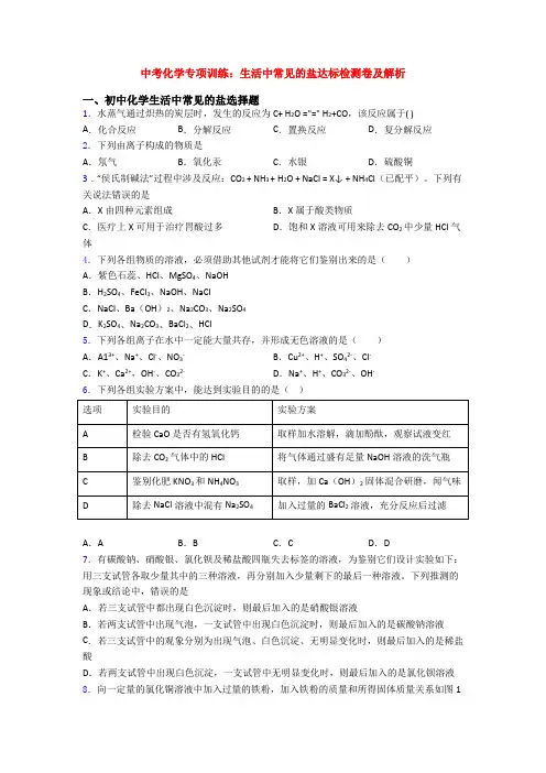 中考化学专项训练：生活中常见的盐达标检测卷及解析