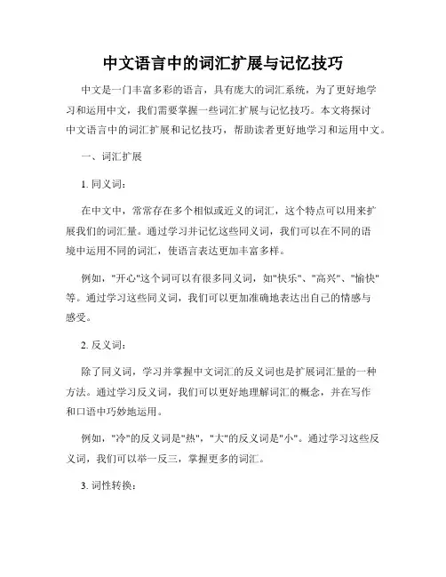 中文语言中的词汇扩展与记忆技巧