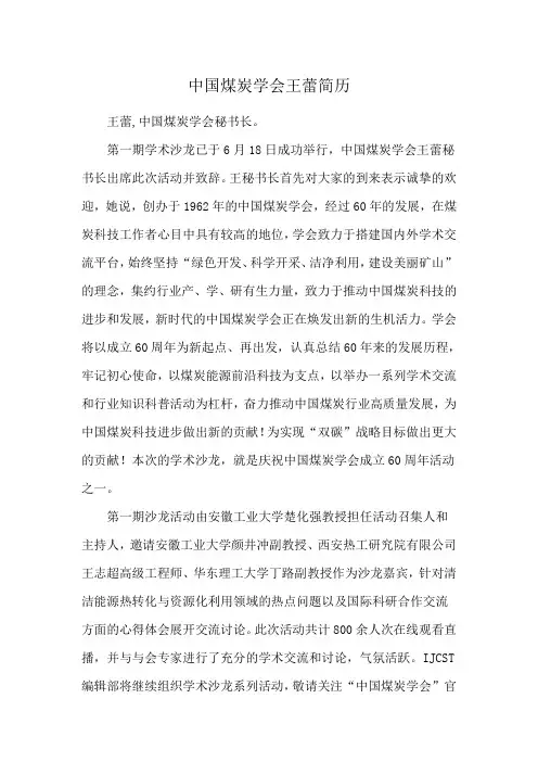 中国煤炭学会王蕾简历