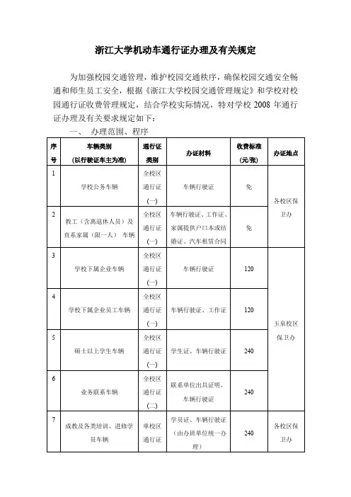 浙江大学机动车通行证办理及有关规定