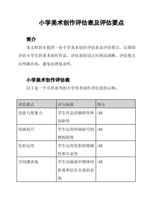 小学美术创作评估表及评估要点