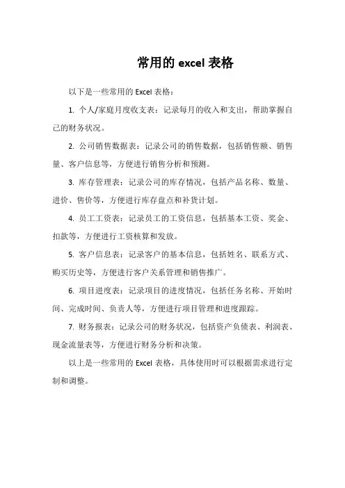 常用的excel表格