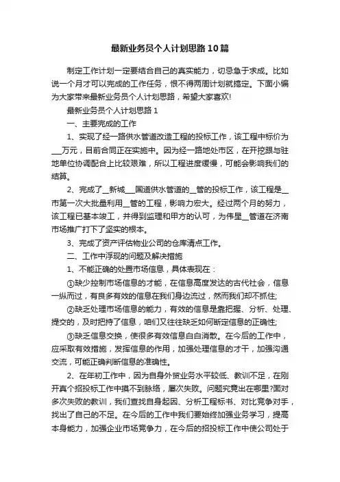 最新业务员个人计划思路10篇