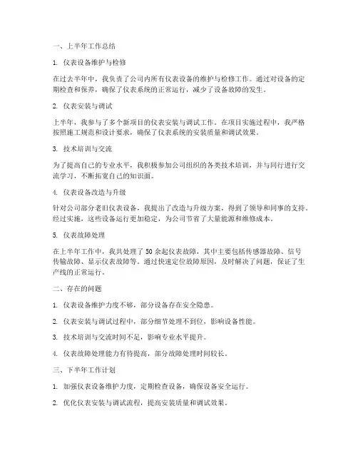 仪表半年工作总结及计划