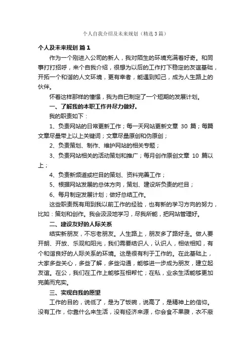 个人自我介绍及未来规划（精选3篇）