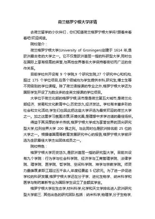 荷兰格罗宁根大学详情