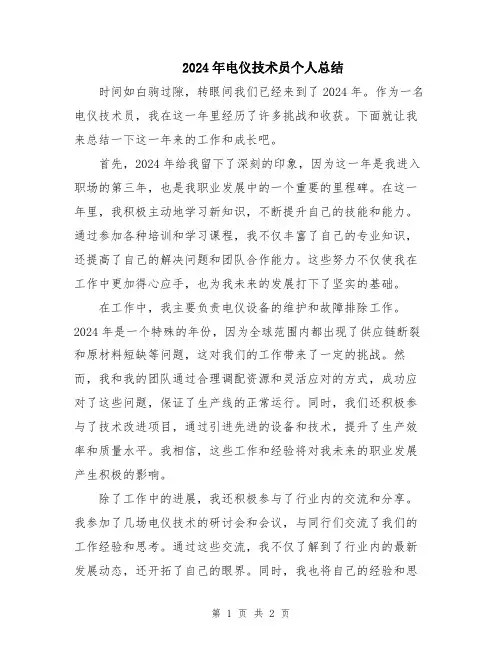 2024年电仪技术员个人总结