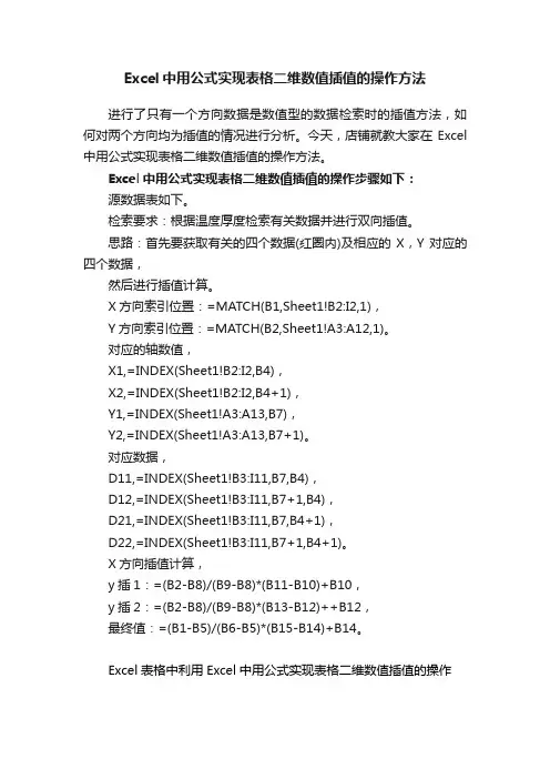 Excel中用公式实现表格二维数值插值的操作方法