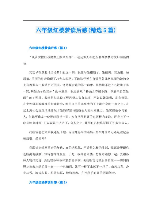 六年级红楼梦读后感(精选5篇)