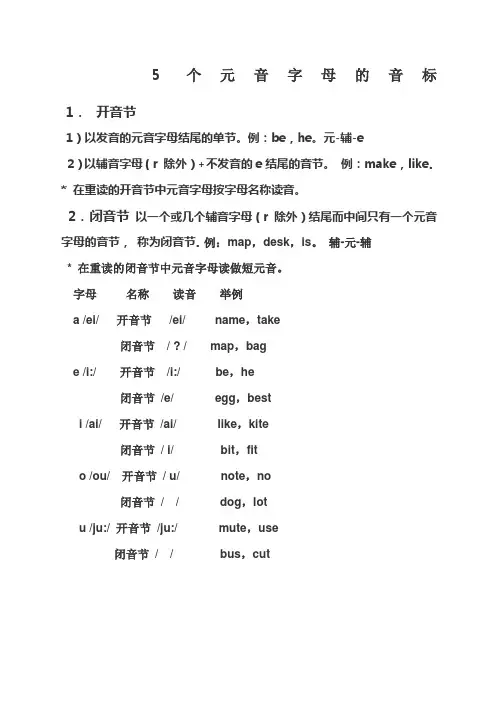个元音字母的音标